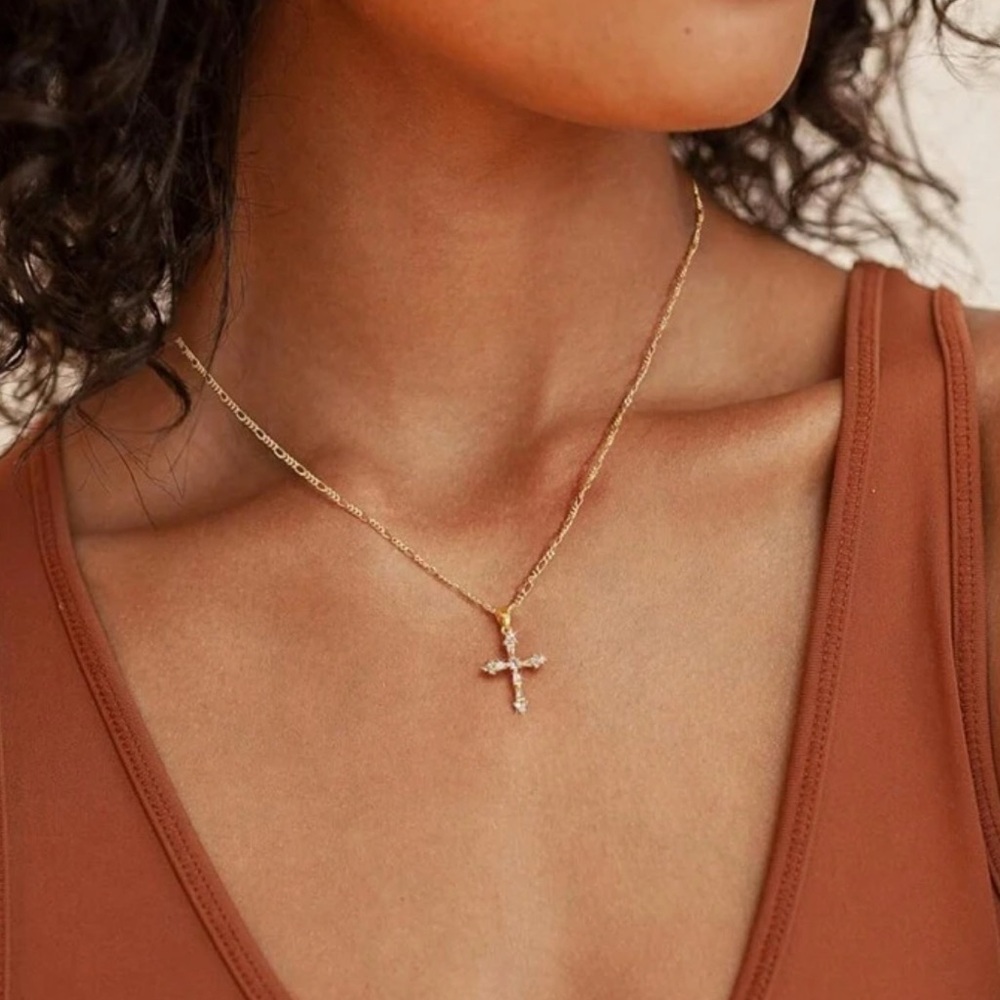 14k Gold Plated Cross Pendant Necklace - Picture 2 of 10